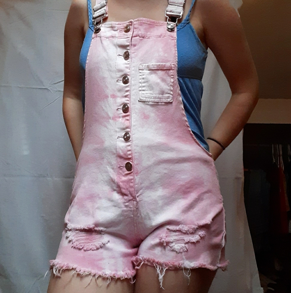 Rue21 Pink Tie-Dye Short Overalls